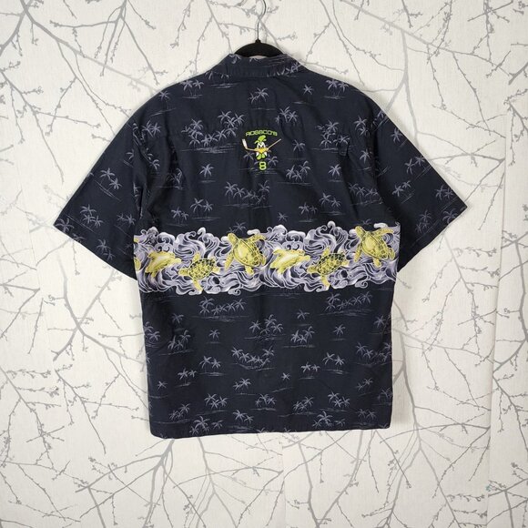 Hilo Hattie Black Palm Trees Turtles Print 100% Cotton Camp Shirt - Picture 4 of 7